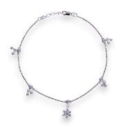 925 Sterling Silver Floral Charm Beaded Single Anklet for Women