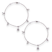 925 Sterling Silver Floral Charm Beaded Anklet for Women
