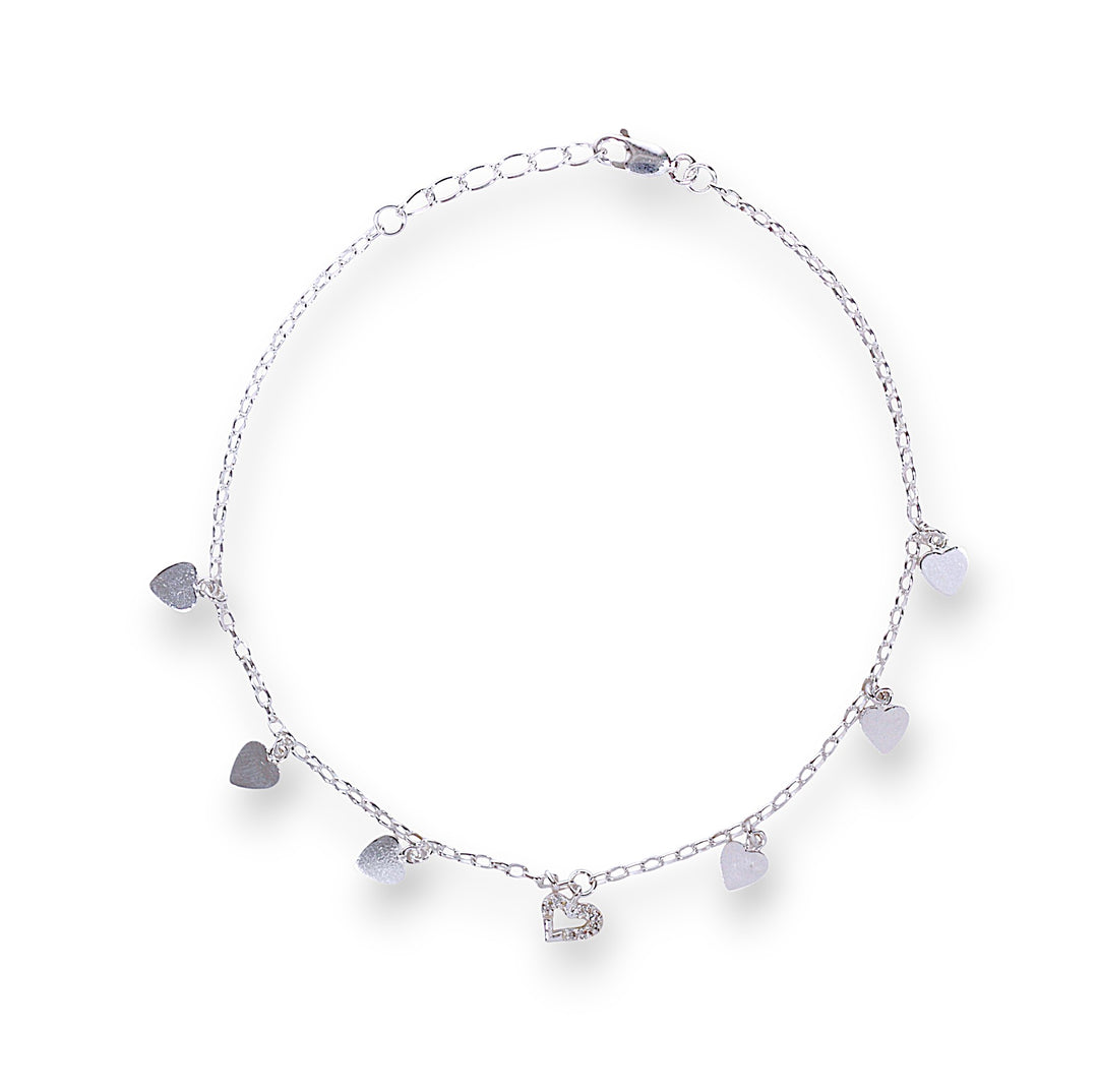 925 Sterling Silver Heart Charms Single Anklet For Women