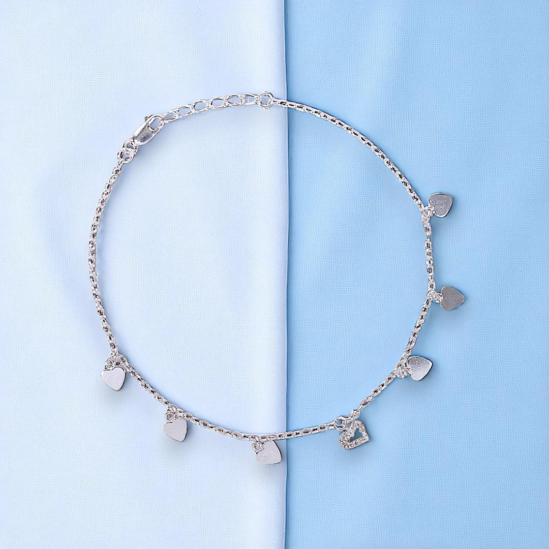 925 Sterling Silver Heart Charms Single Anklet For Women