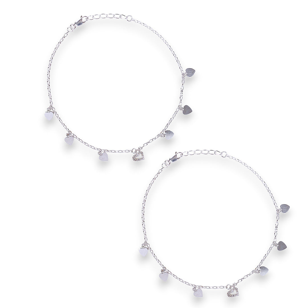 925 Sterling Silver Heart Shape Charms CZ Anklets for Women