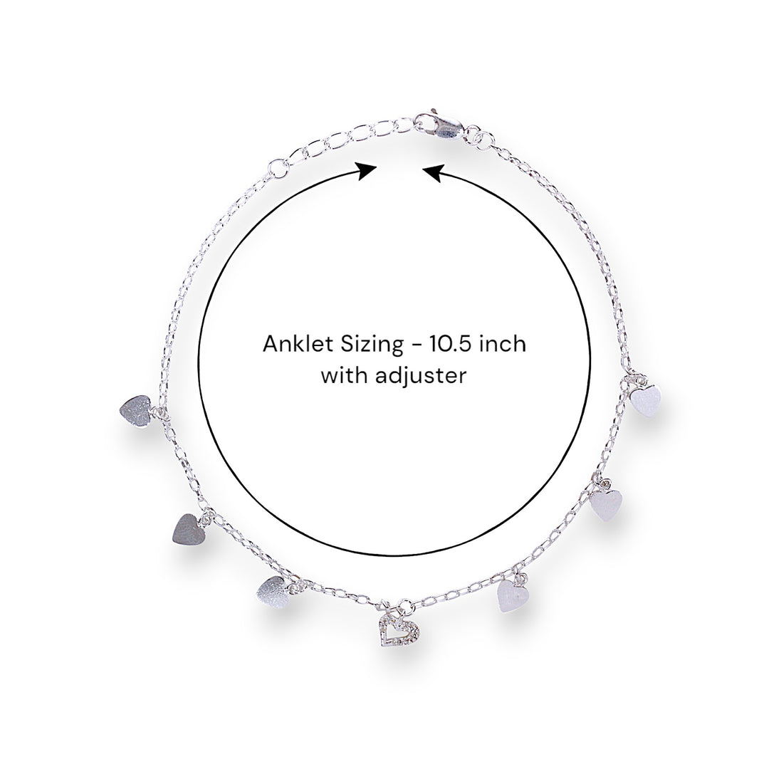 925 Sterling Silver Heart Charms Single Anklet For Women