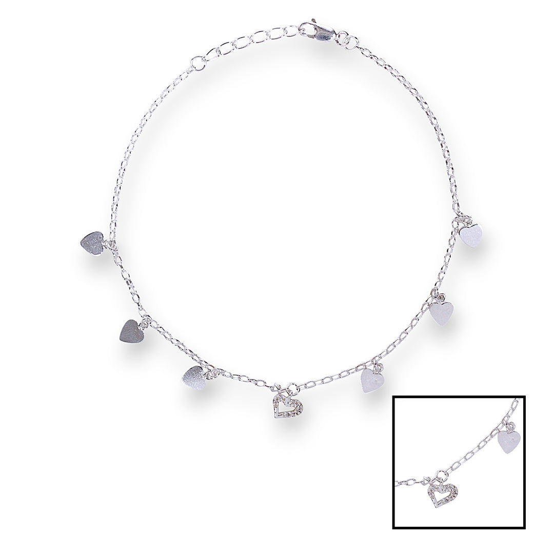 925 Sterling Silver Heart Shape Charms CZ Anklets for Women