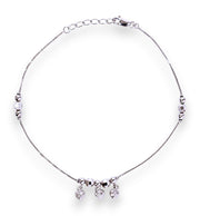 925 Sterling Silver Elegant Beaded Heart Charm Chain Single Anklet for Women