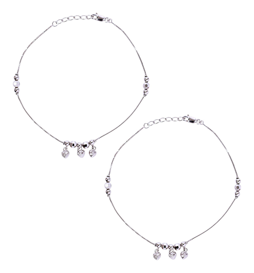 925 Sterling Silver Beaded Heart Charm Chain Anklets for Women