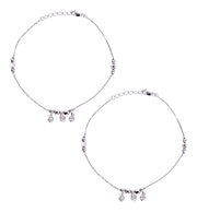 925 Sterling Silver Beaded Heart Charm Chain Anklets for Women
