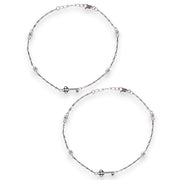 925 Sterling Silver Key-to-Heart CZ Rhodium Anklet For Women