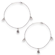 925 Sterling Silver Sea Shell Pearl Charm Antique Finish Anklet for Women