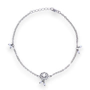 925 Sterling Silver Antique Silver Lotus Pearl Charm Chain Single Anklet for Women