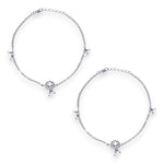 Load image into Gallery viewer, 925 Sterling Silver Pair Antique Silver Lotus Pearl Charm Chain Anklets for Women