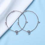 Load image into Gallery viewer, 925 Sterling Silver Pair Antique Silver Lotus Pearl Charm Chain Anklets for Women