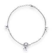 925 Sterling Silver Pair Antique Silver Lotus Pearl Charm Chain Anklets for Women