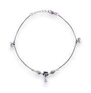 925 Sterling Silver Singke Silver Floral Cz Charm Chain Anklets for Women