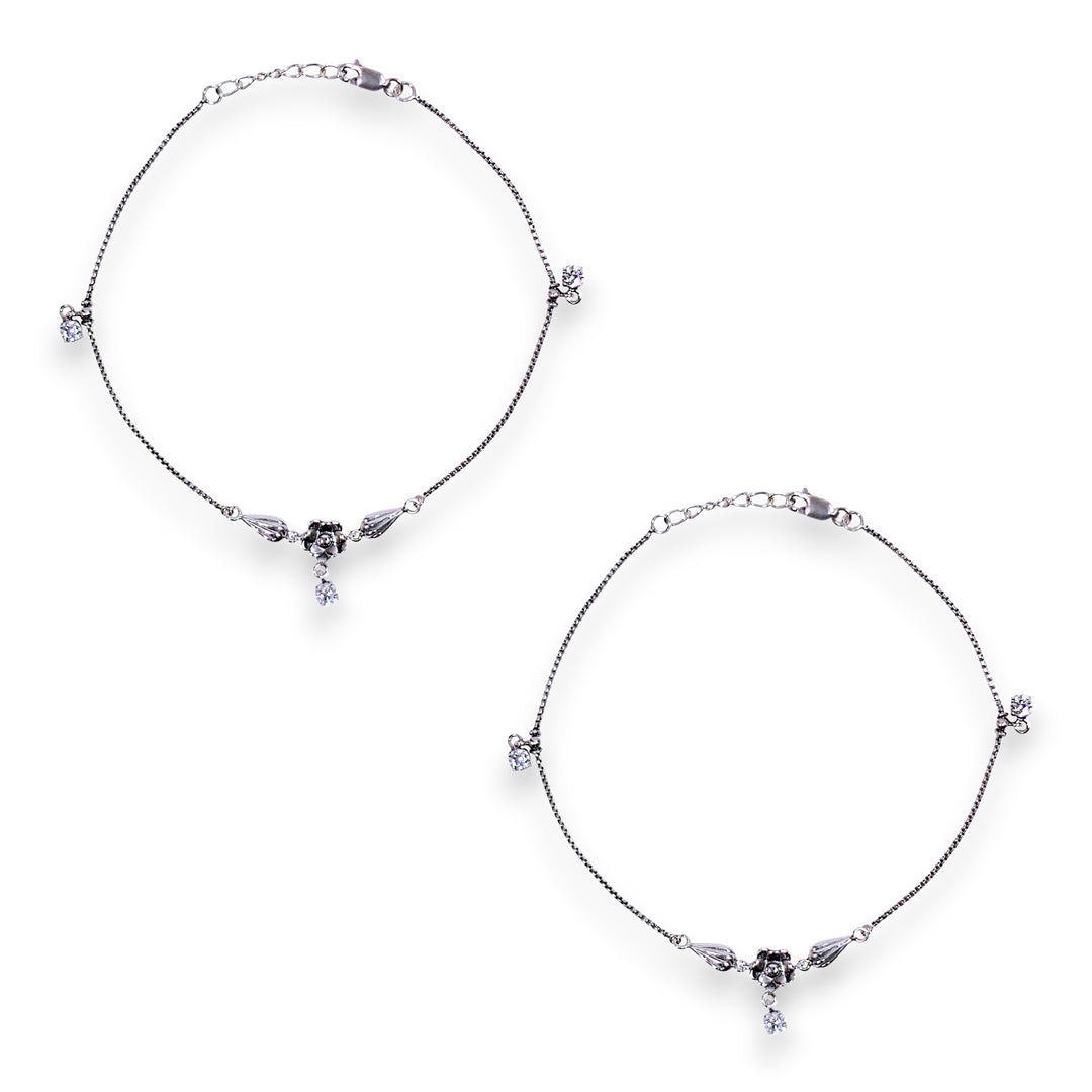 925 Sterling Silver Floral Charm Beaded Anklet for Women
