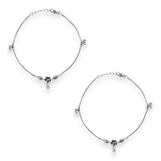 925 Sterling Silver Floral Charm Beaded Anklet for Women