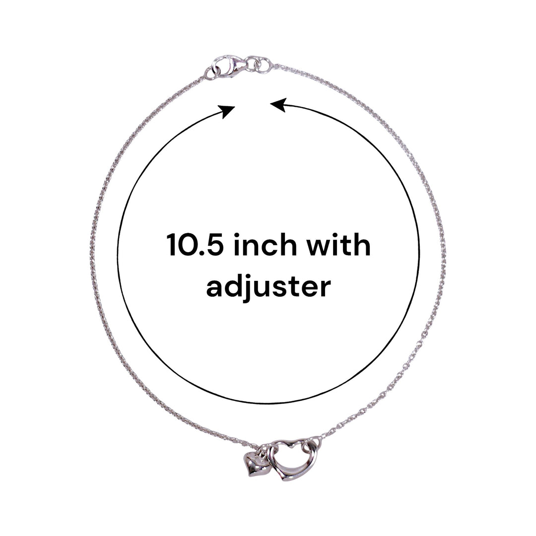 925 Sterling Silver Curb Chain Heart Charm Single Anklet for Women