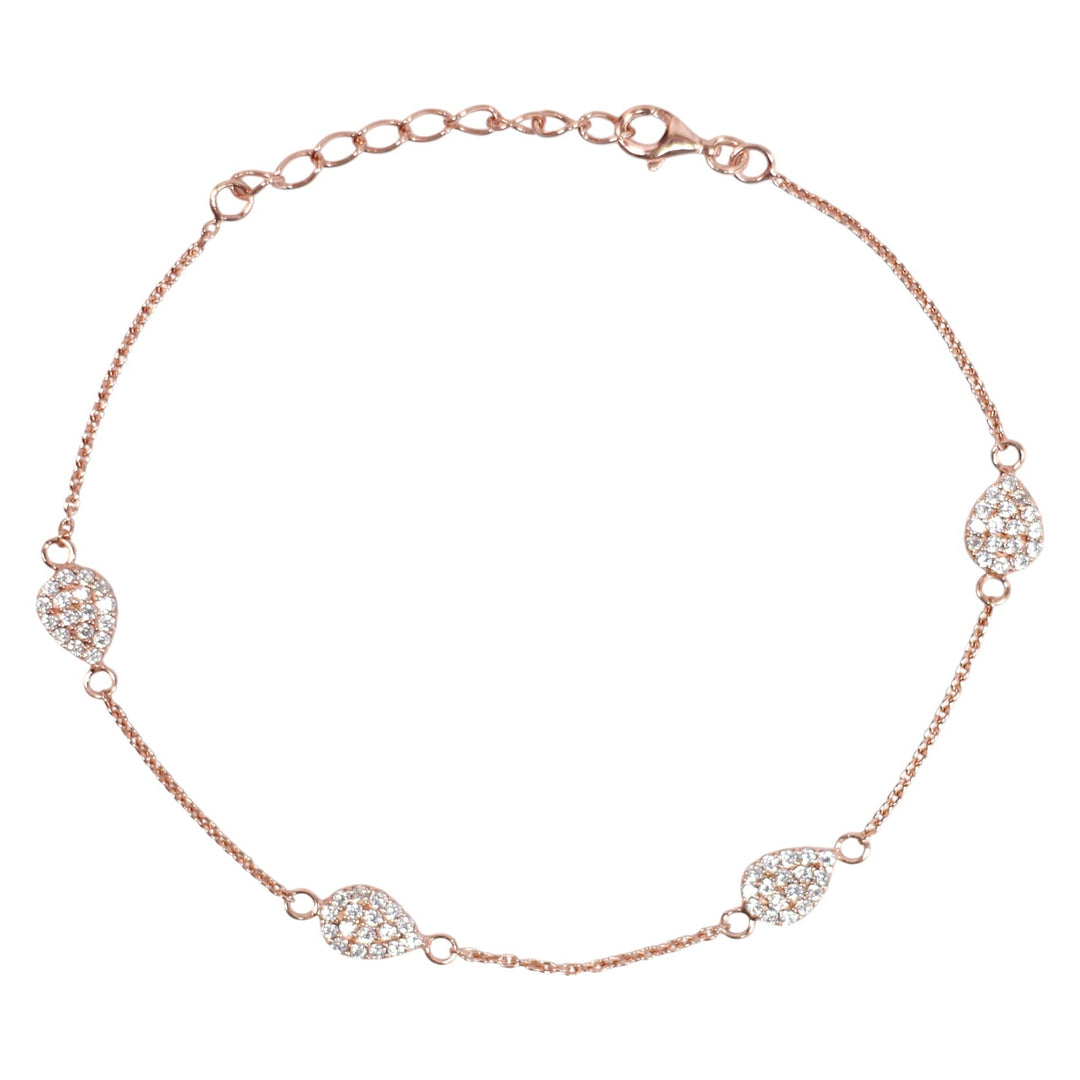 925 Sterling Silver Teardrop-Shaped Rose-Gold Plated Single Anklet For Women