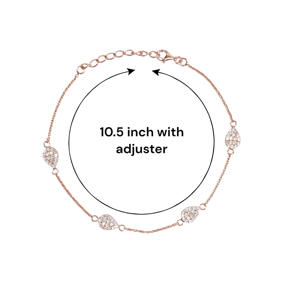 925 Sterling Silver Teardrop-Shaped Rose-Gold Plated Single Anklet For Women