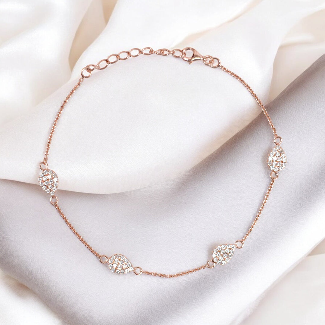925 Sterling Silver Teardrop-Shaped Rose-Gold Plated Single Anklet For Women