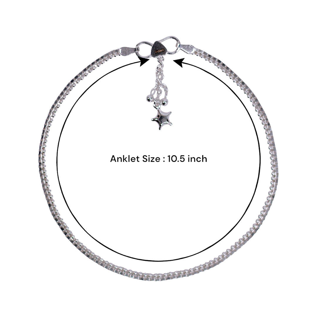 925 Sterling Silver Box Design with Star & Beads Anklet For women
