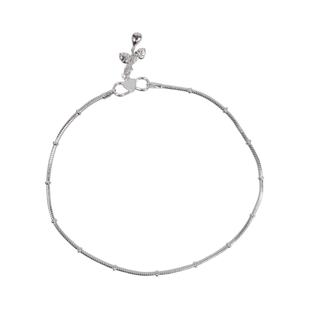 925 Sterling Silver Fancy Plain Chain With Beads Anklet for Women
