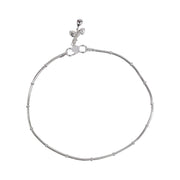 925 Sterling Silver Fancy Plain Chain With Beads Anklet for Women