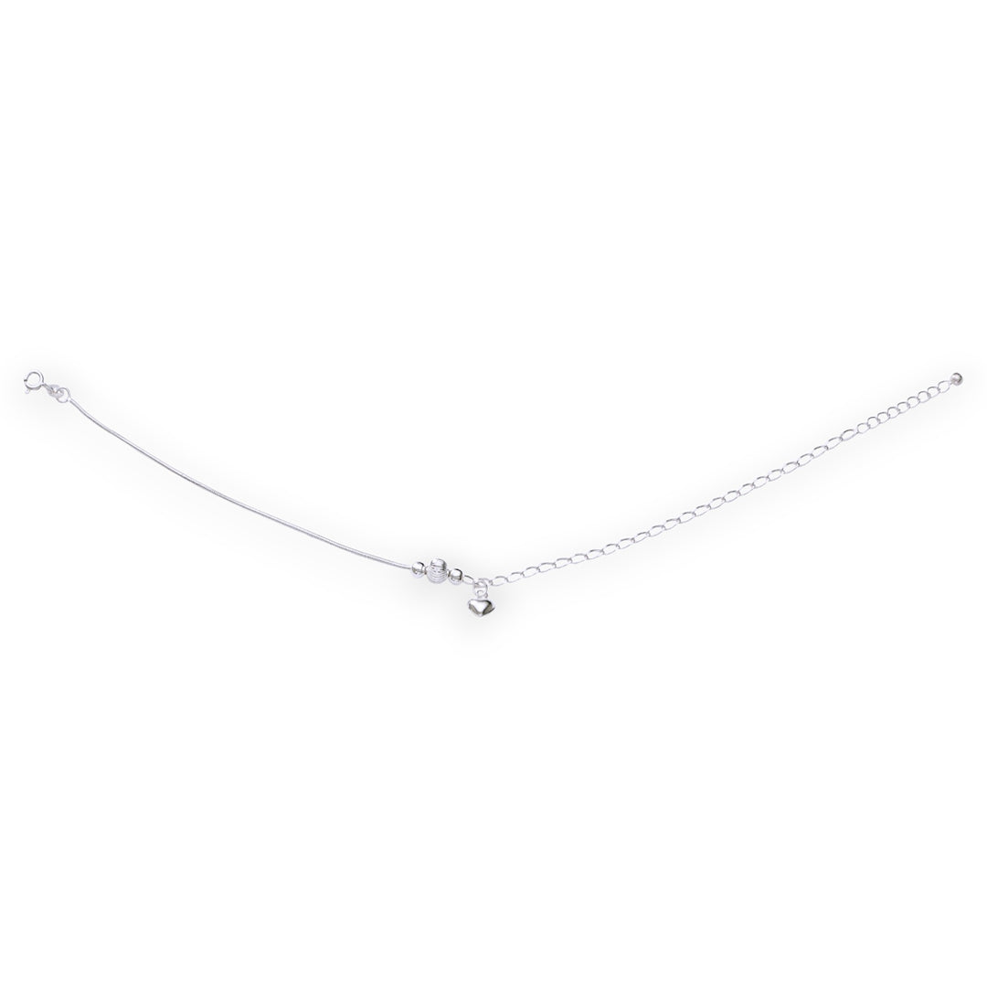 925 Sterling Silver Heart Charm Chain Single Anklets for Women & Girls