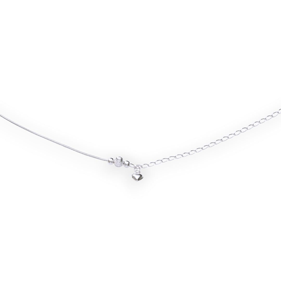 925 Sterling Silver Heart Charm Chain Single Anklets for Women & Girls