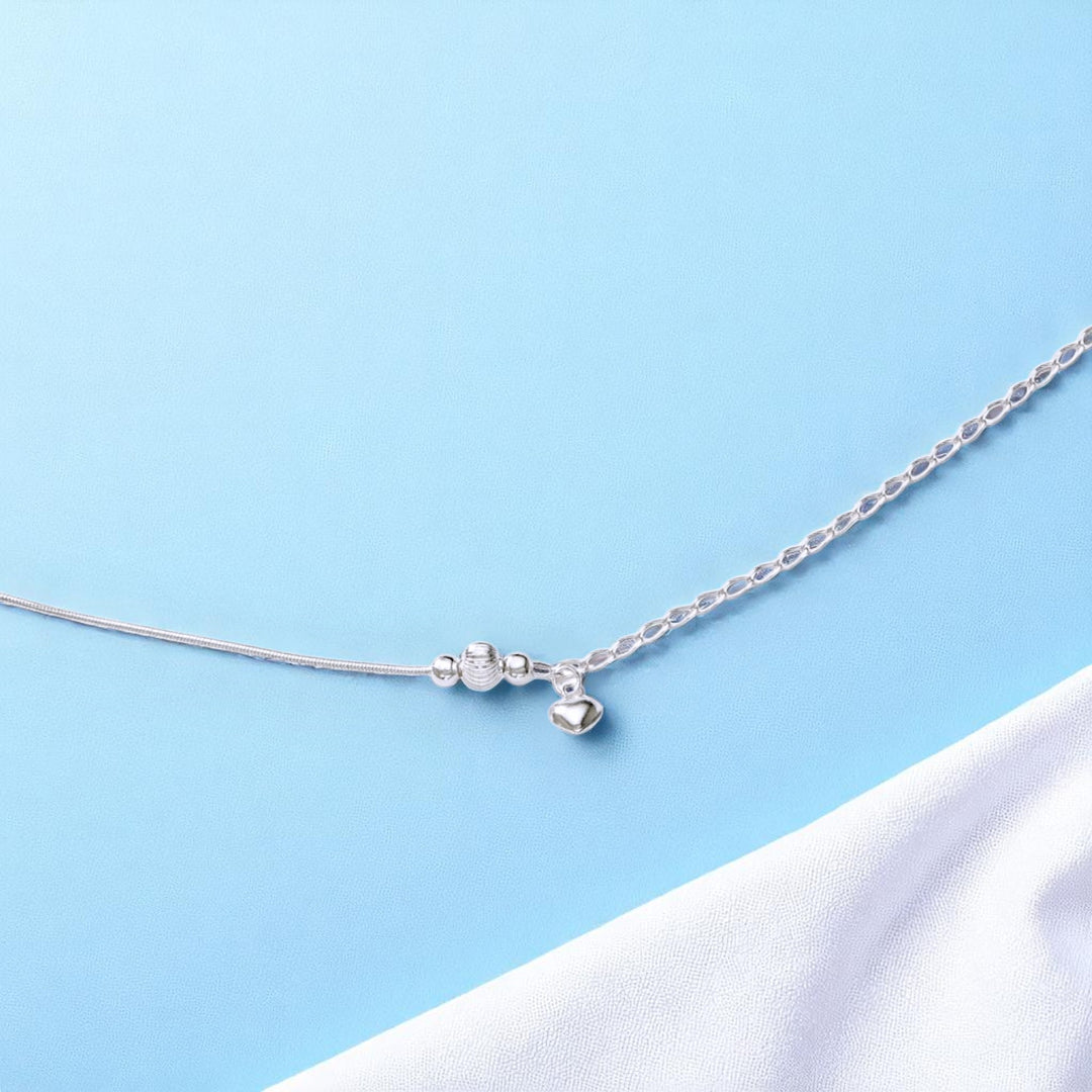 925 Sterling Silver Heart Charm Chain Single Anklets for Women & Girls