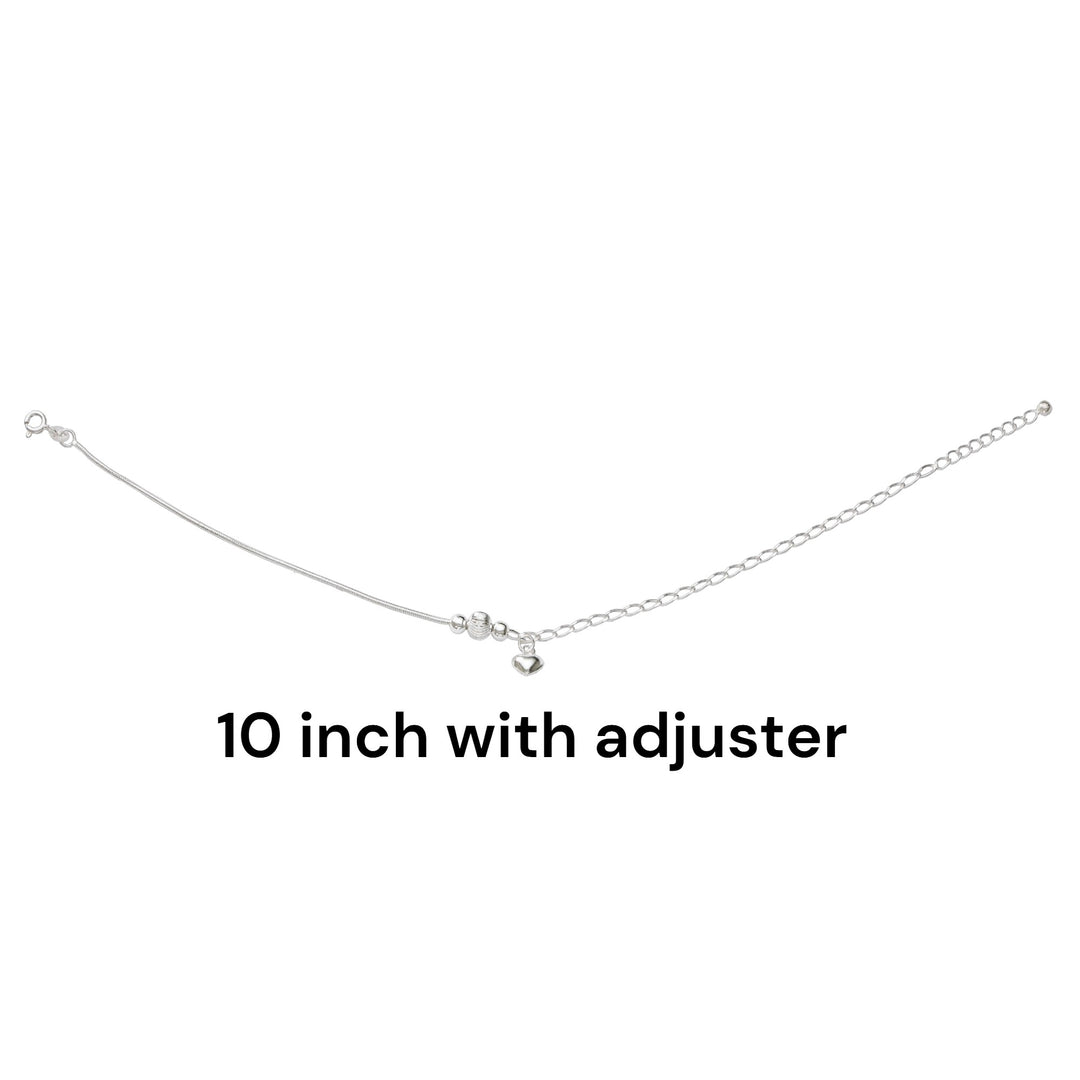 925 Sterling Silver Heart Charm Chain Single Anklets for Women & Girls