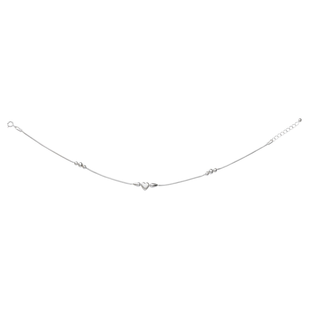 925 Sterling Silver Beaded Heart Charm Chain Single Silver Anklets for Women