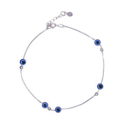 925 Sterling Silver Evil Eye Beaded Chain Single Anklet for Women