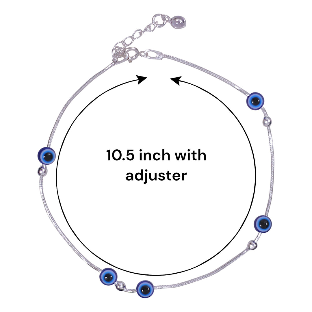 925 Sterling Silver Evil Eye Beaded Chain Single Anklet for Women