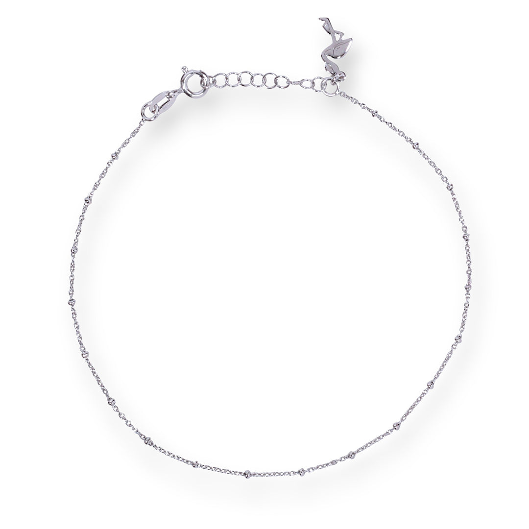 925 Sterling Silver Beaded Heron Bird Charm Single Chain Anklets for Women