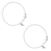 925 Sterling Silver Beaded Heron Bird Charm Chain Anklets for Women