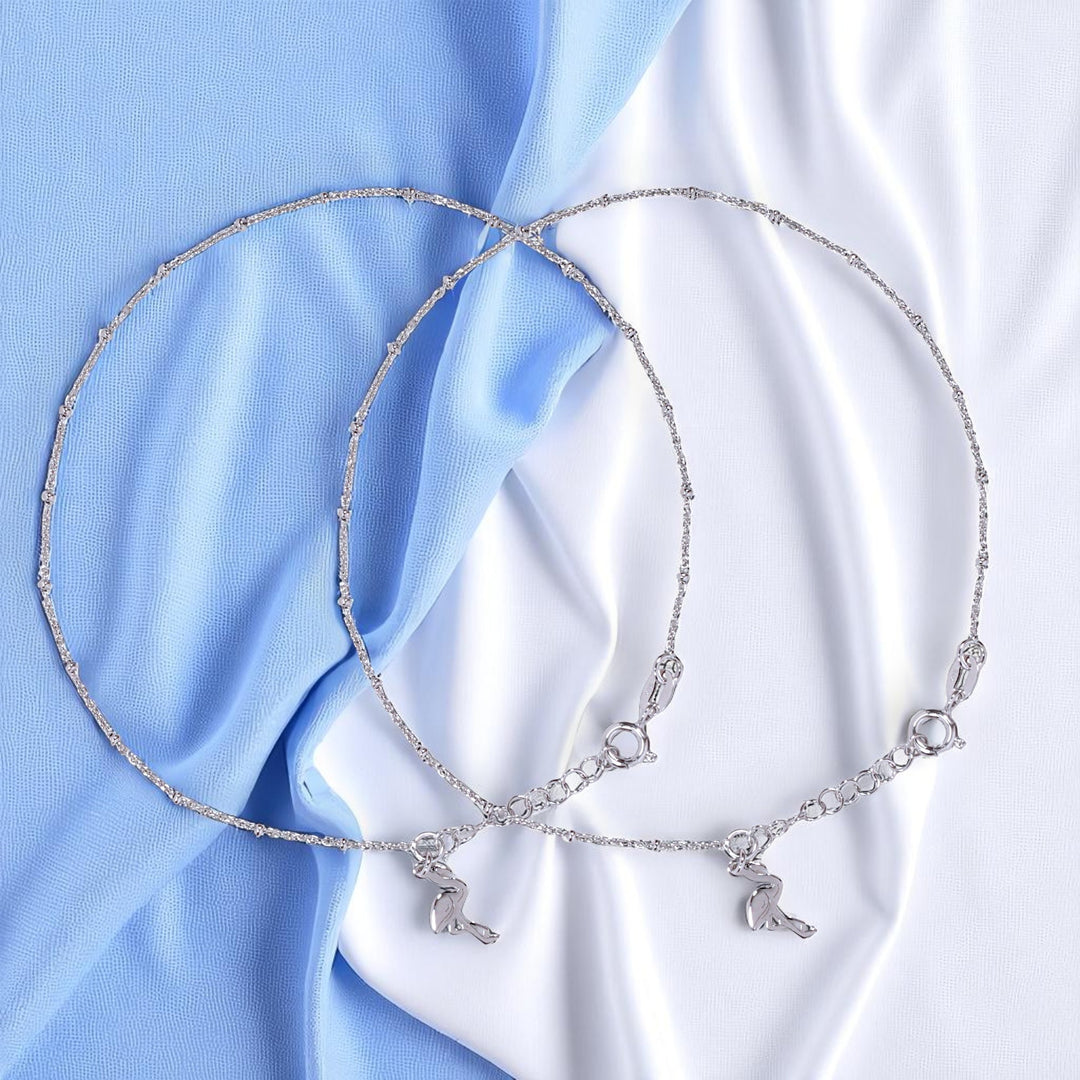 925 Sterling Silver Beaded Heron Bird Charm Chain Anklets for Women