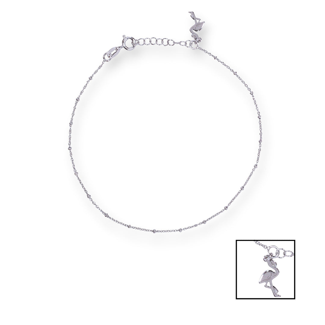 925 Sterling Silver Beaded Heron Bird Charm Single Chain Anklets for Women