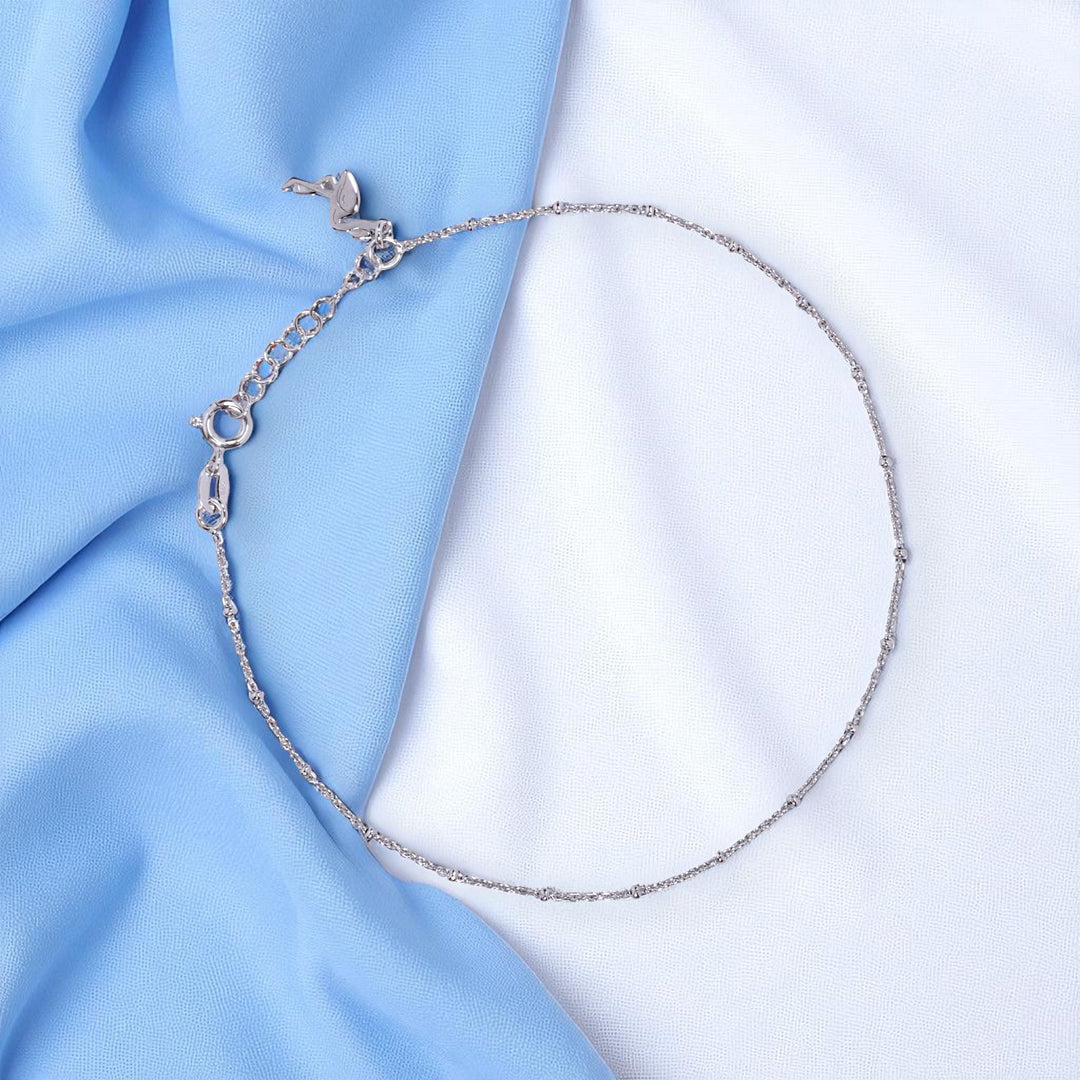 925 Sterling Silver Beaded Heron Bird Charm Single Chain Anklets for Women