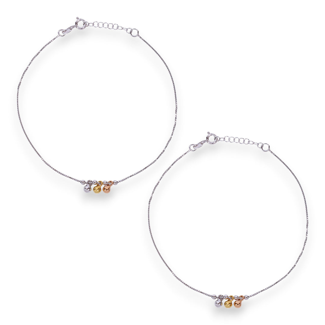 925 Sterling Silver Tri-Tone Charm Anklet for Women