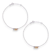 925 Sterling Silver Tri-Tone Charm Anklet for Women