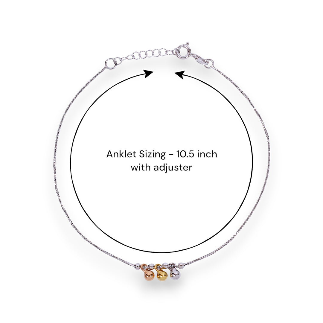 925 Sterling Silver Tri-Tone Charm Anklet for Women