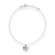 925 Sterling Silver Dragonfly Charm CZ Single Chain Anklets for Women