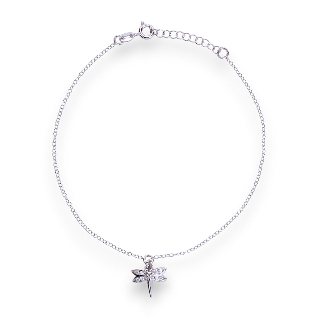 925 Sterling Silver Dragonfly Charm CZ Chain Anklets for Women