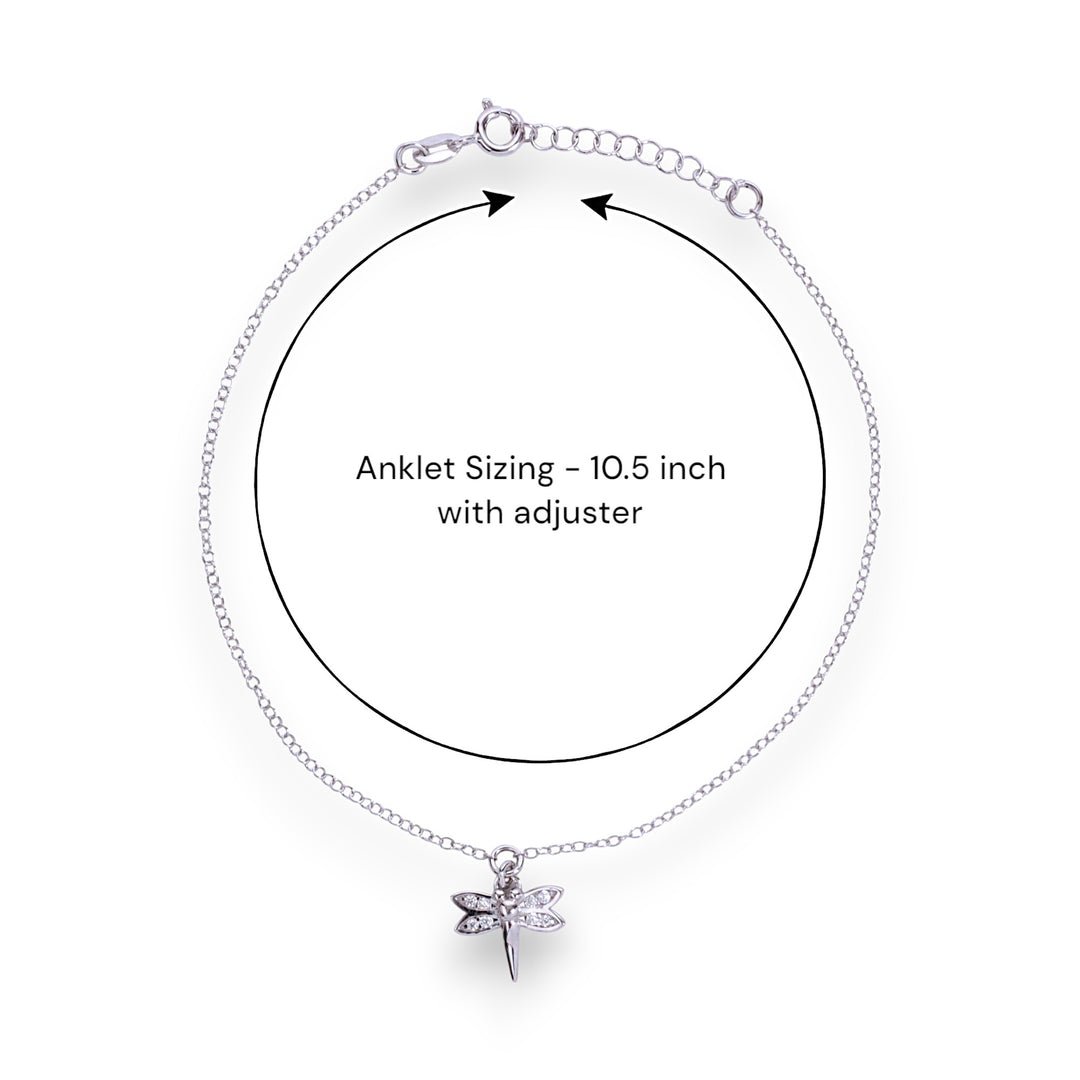 925 Sterling Silver Dragonfly Charm CZ Single Chain Anklets for Women