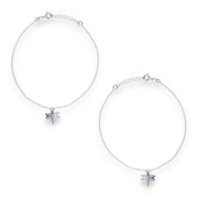 925 Sterling Silver Dragonfly Charm CZ Chain Anklets for Women