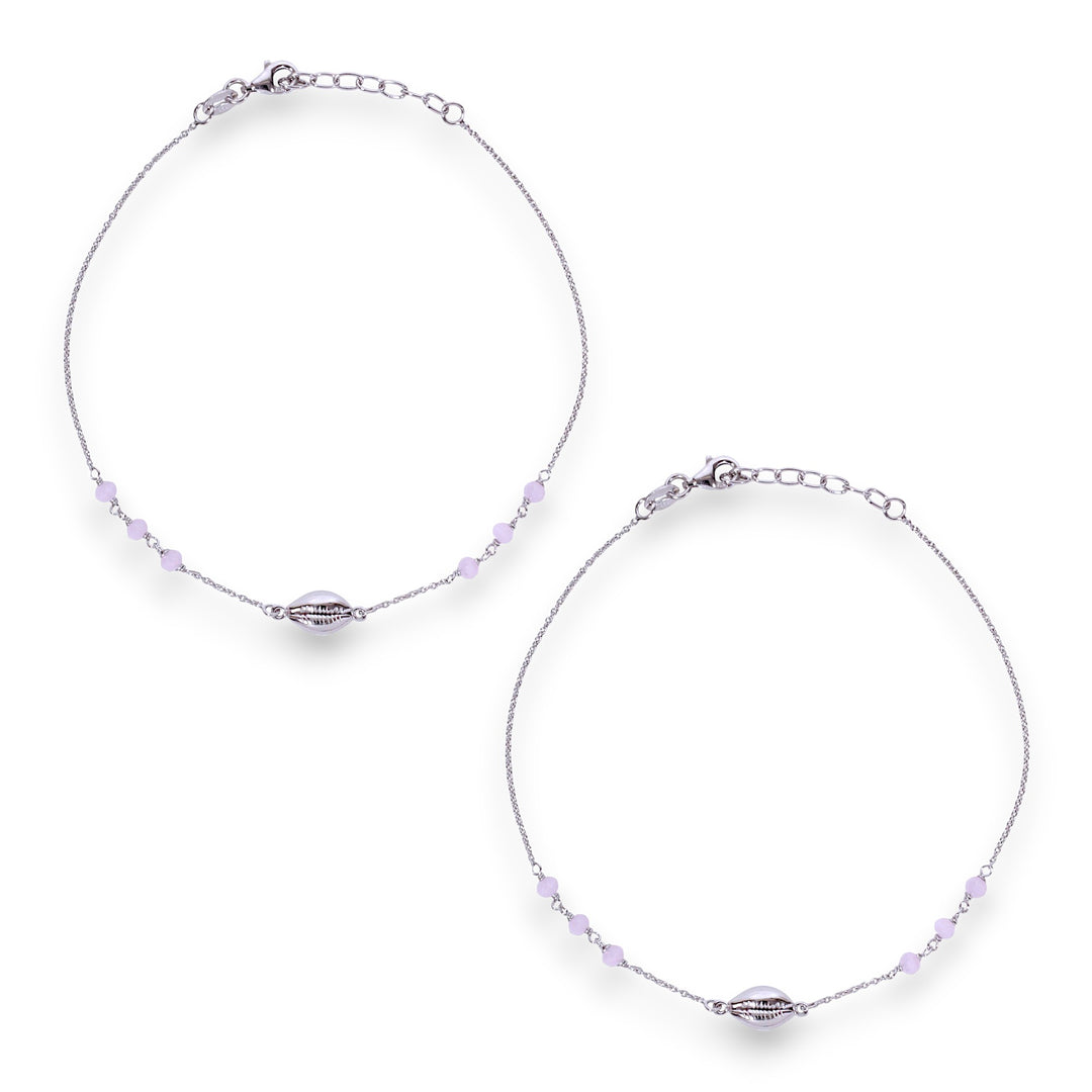 925 Sterling Silver Sea Shell Baby Pink Beaded Chain Anklets for Women
