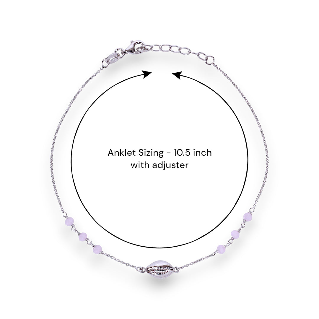 925 Sterling Silver Sea Shell Baby Pink Beaded Single Chain Anklets for Women