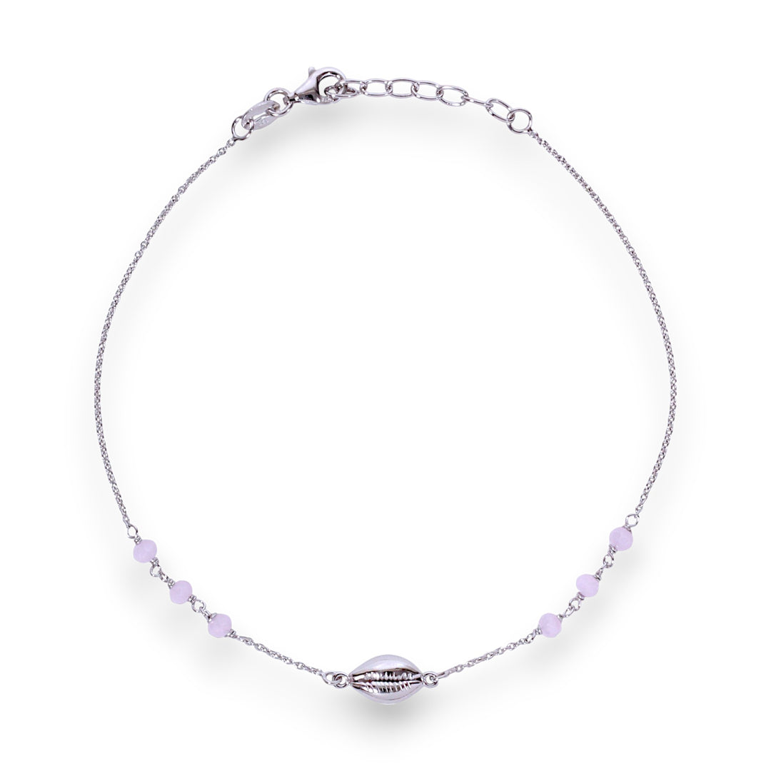 925 Sterling Silver Sea Shell Baby Pink Beaded Chain Anklets for Women