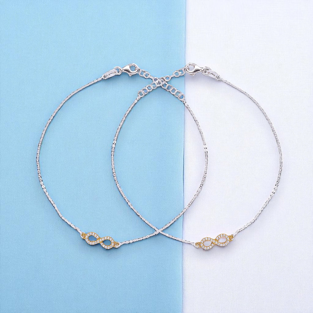 925 Sterling Silver Infinity CZ Design Anklets for Women
