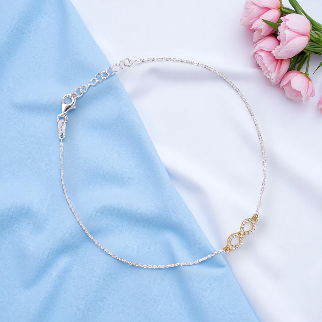 925 Sterling Silver Infinity with CZ Single Anklet for Women